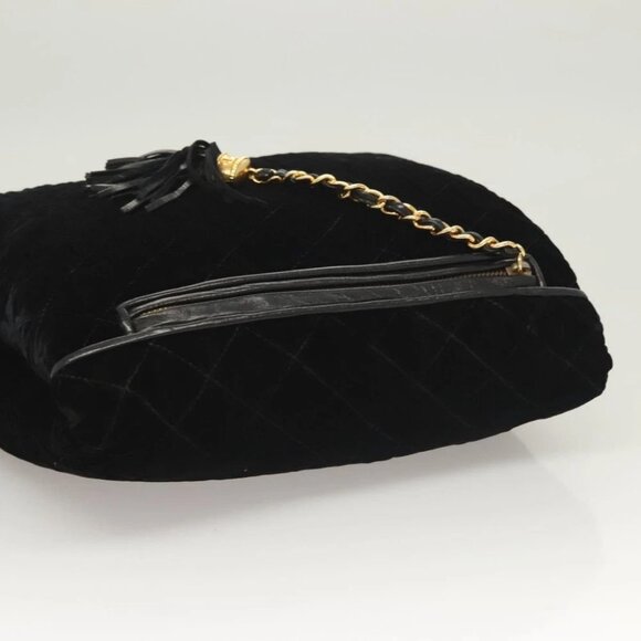 CHANEL Bag Arm Pillow Cushion Velor Pouch Black Gold CC Auth - Picture 7 of 16